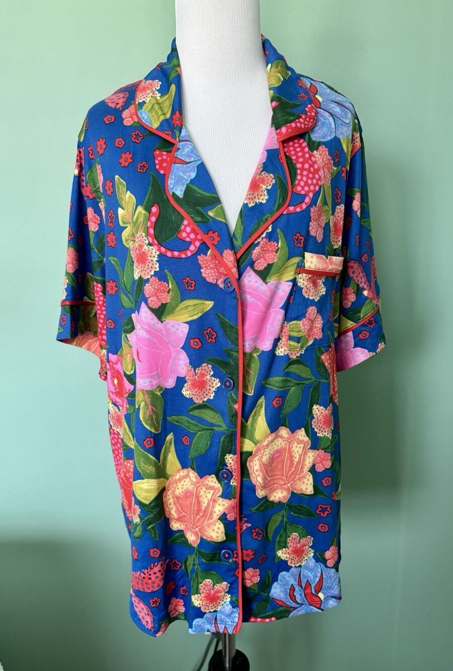 NWOT Room Service Pajama Pant Set - Short Sleeves - XXL Vibrant Floral Tropical
